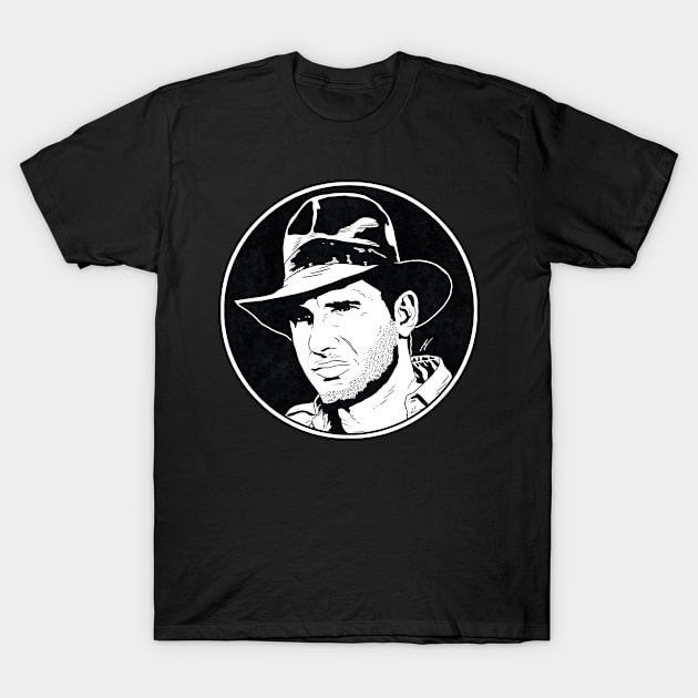 INDIANA JONES - Raiders of the Lost Ark (Circle Black and White) T-Shirt by Famous Weirdos